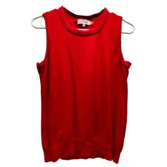 Calvin Klein Women's Sweater Vest Medium Red Tight Knit Rayon Career Top GUC - Picture 1 of 6